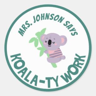 Customized Cute Koala Quality Work Student Reward Classic Round Sticker