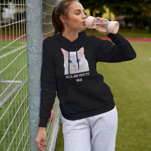 Customized Cute Pet Photo Name Cat Mom White Black Hoodie