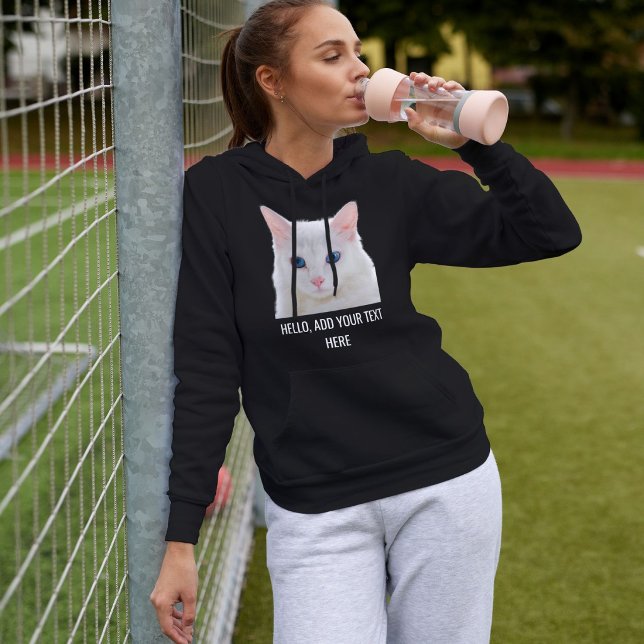 Customized Cute Pet Photo Name Cat Mom White Black Hoodie (Creator Uploaded)