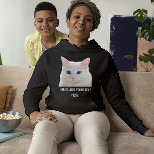 Customized Cute Pet Photo Name Cat Mom White Black Hoodie