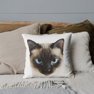 Customized Cute Siamese Cat Photo White Decorative Throw Pillow