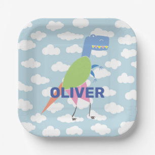 Customized Cute T Rex Dinosaur Kids Birthday Paper Plates