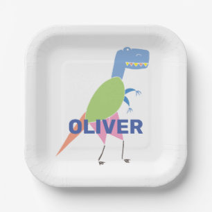 Customized Cute T Rex Dinosaur Kids Birthday  Paper Plates