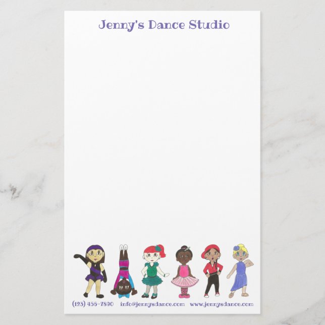 Customized Dance Studio School Teacher Ballet Tap Stationery (Front)