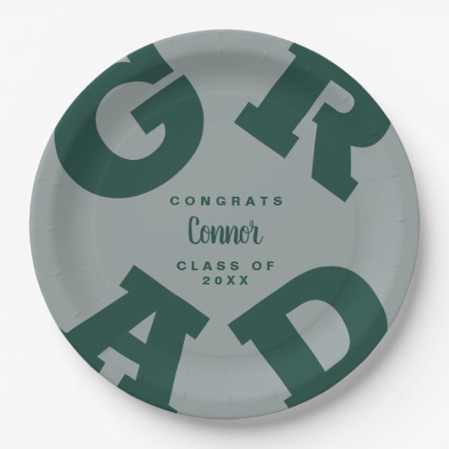 Customized Dark Green and Gray Graduation Paper Plates