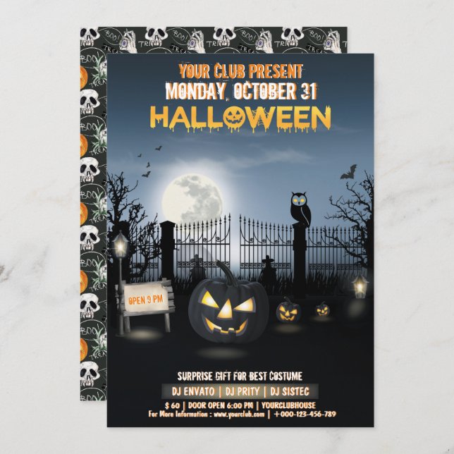 Customized Dark Haunted House Halloween Party Invitation (Front/Back)
