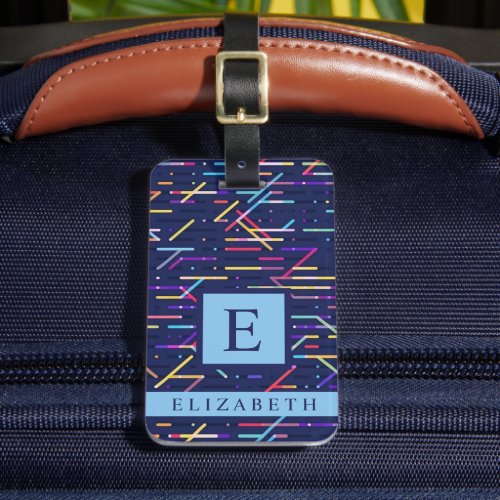 Customized Dark Navy Blue Abstract Pattern Luggage Tag