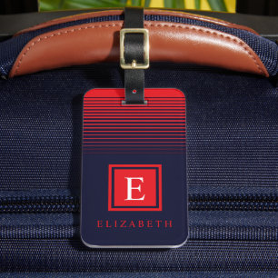 Customized Dark Navy Blue Red Color Block Luggage Tag