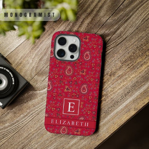 Customized Dark Pink Red Maroon Paisley Pattern iPhone 15 Pro Max Case