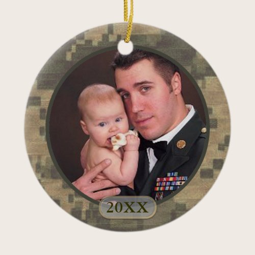 Customized Dated Military Photo Front and Back Ceramic Ornament