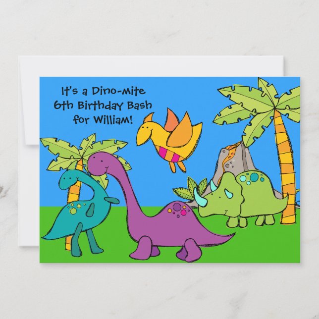 Customized Dino-mite Dinosaur Birthday Invitations (Front)