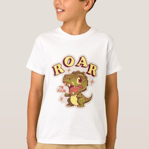 CUSTOMIZED DINOSAUR BIRTHDAY KIDS ROAR IM FOUR T_Shirt