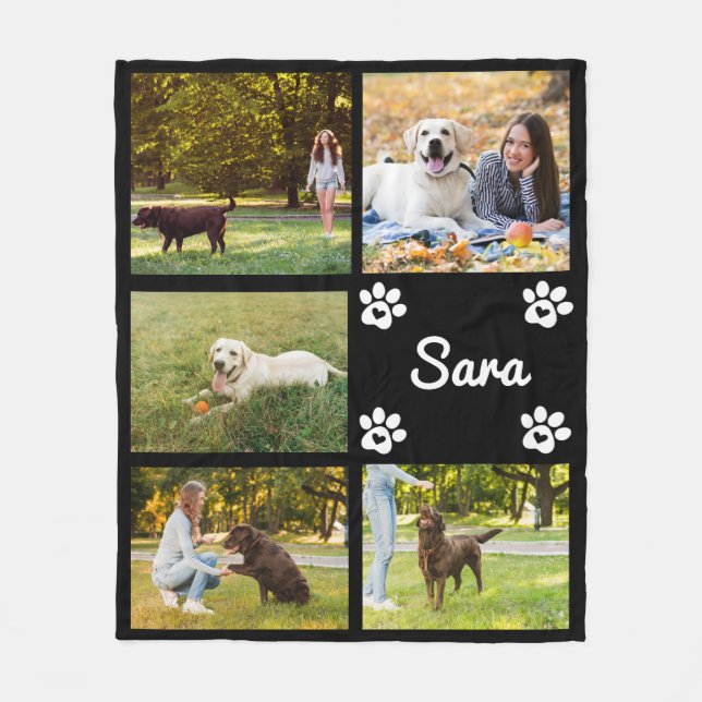 Customized Dog Paw Photos Blanket  Name & Picture  (Front)
