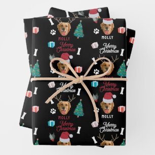 Customized Dog Pet Photo Name Black Fun Christmas Wrapping Paper Sheets