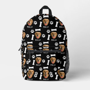 Customized Dog Pet Photo & Name Black Printed Backpack
