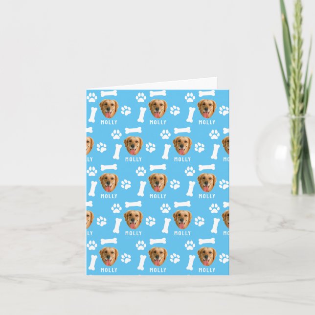 Customized Dog Pet Photo & Name Blue Card (Front)
