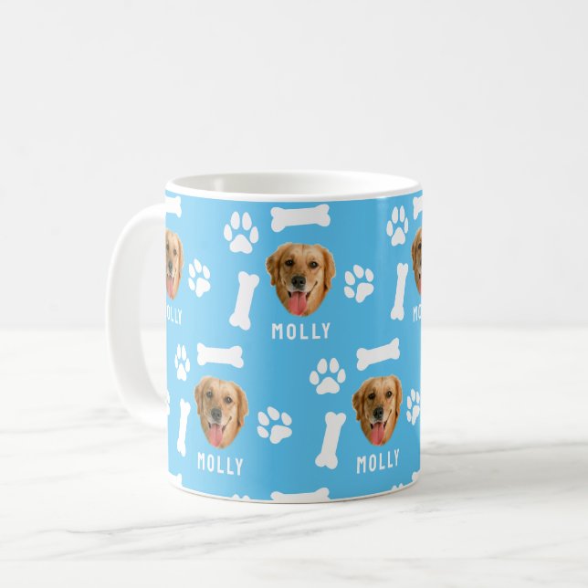 Customized Dog Pet Photo & Name Blue Coffee Mug (Front Left)