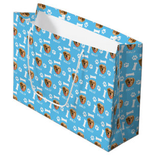 Customized Dog Pet Photo & Name Blue Large Gift Bag