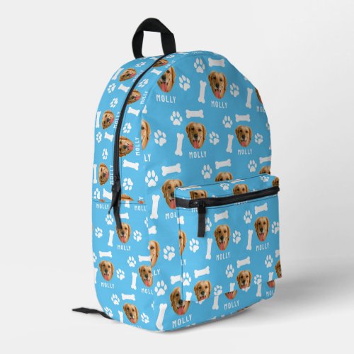 Customized Dog Pet Photo  Name Blue Printed Backpack