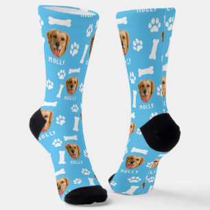 Customized Dog Pet Photo & Name Blue Socks