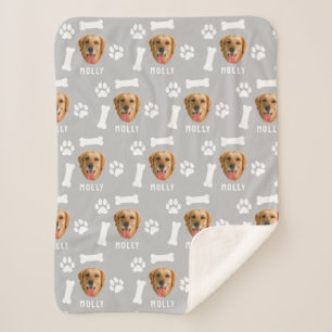 Customized Dog Pet Photo & Name Gray Sherpa Blanket