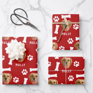 Customized Dog Pet Photo & Name Red Wrapping Paper Sheets