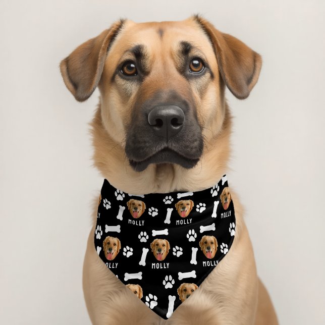 Customized Dog Pet Photo & Name Sage Black Pet Bandana Collar (Dog 2)