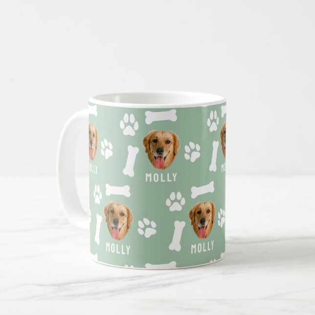 Customized Dog Pet Photo & Name Sage Green Coffee Mug (Front Left)