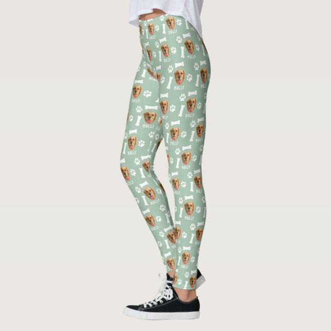 Customized Dog Pet Photo & Name Sage Green Leggings (Left)