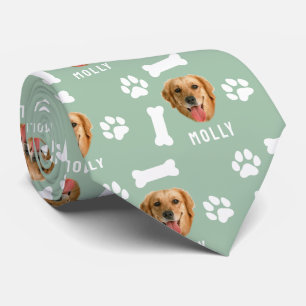 Customized Dog Pet Photo & Name Sage Green Neck Tie