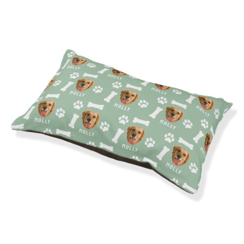 Customized Dog Pet Photo  Name Sage Green Pet Bed