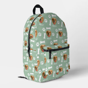 Customized Dog Pet Photo & Name Sage Green Printed Backpack
