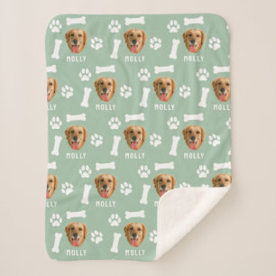 Customized Dog Pet Photo & Name Sage Green Sherpa Blanket