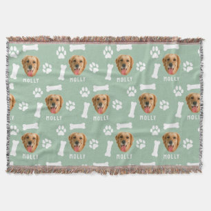 Customized Dog Pet Photo & Name Sage Green Throw Blanket