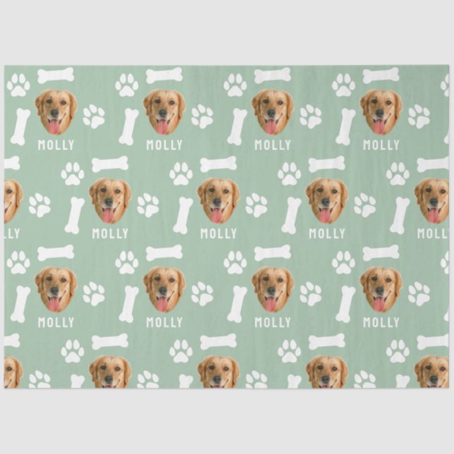 Customized Dog Pet Photo & Name Sage Green Tissue Paper (Front)