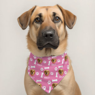Customized Dog Pet Photo & Name Sage Pink Pet Bandana Collar