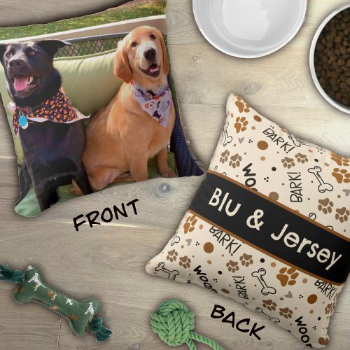 Customized Dog Photo Pet Name Pattern Throw Pillow