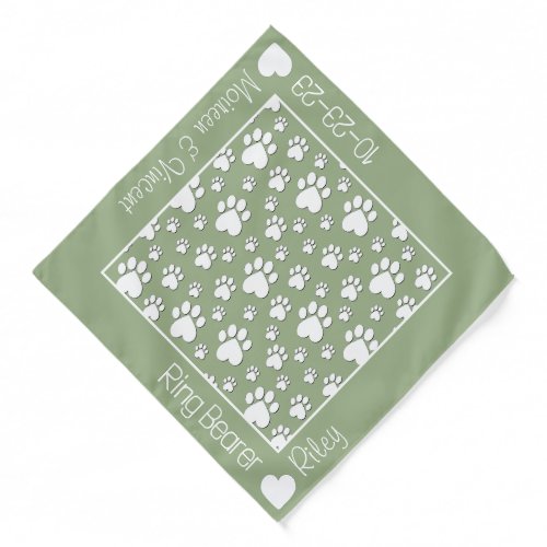 Customized Dog Ring Bearer Wedding Sage Green Bandana