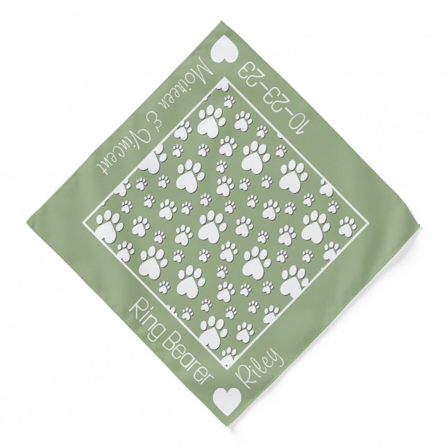 Customized Dog Ring Bearer Wedding Sage Green Bandana (Front)
