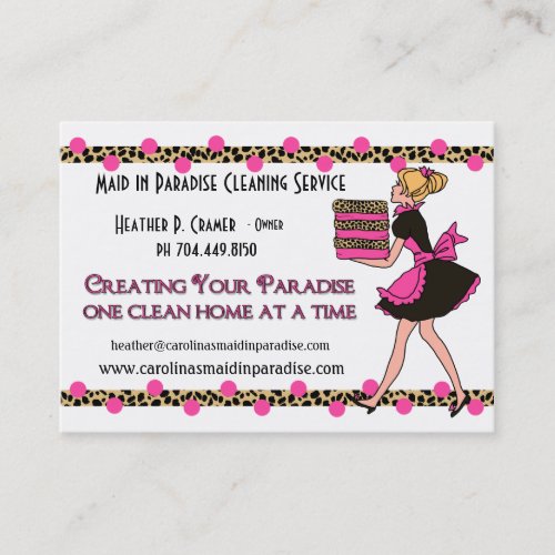 Customized Dots Leopard Print Cleaning Service Business Card