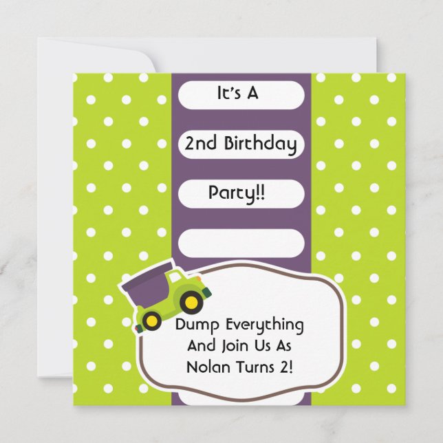 Customized Dump Truck Construction Birthday Invitation (Front)