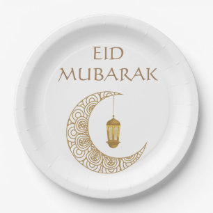 Customized Eid Mubarak Golden Decorated Crescent Paper Plates