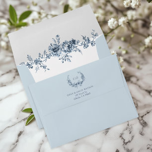 Customized Elegant Engraved Blue Floral Envelope