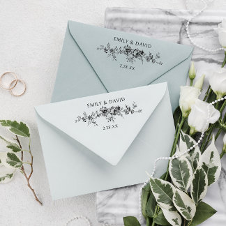 Customized Elegant Engraved Blue Floral  Rubber Stamp