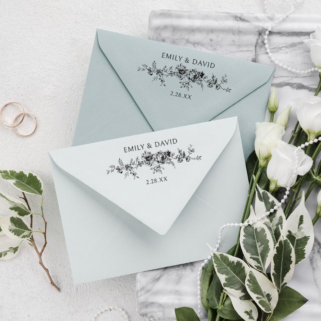 Customized Elegant Engraved Blue Floral  Rubber Stamp (Creator Uploaded)