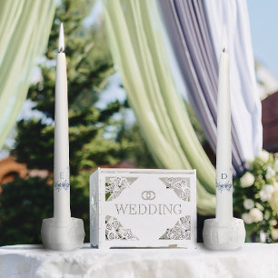 Customized Elegant Engraved Blue Floral Taper Candle