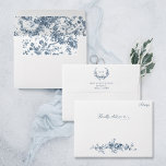 Customized Elegant Engraved Blue Floral Toile Envelope<br><div class="desc">The inside features a classic and elegant ornate vintage blue and white toile de jouy background pattern with a complementary engraved blue floral wreath encircling your monogram with two additional editable text fields on the outside top flap. The front features a matching spray of engraved roses as well as optional...</div>