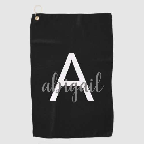 Customized Elegant Modern Monogram Name Black Golf Towel