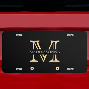 Customized Elegant Name Monogram Beige White Black License Plate
