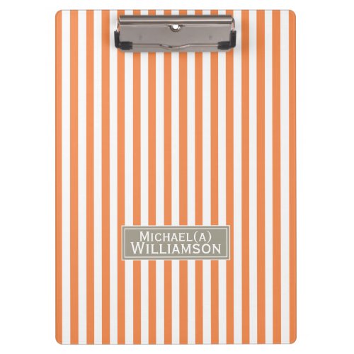 Customized Elegant Nectarine Orange White Stripes Clipboard